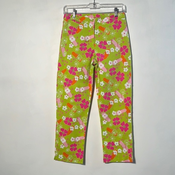 Lilly Pulitzer Pants - LILLY PULITZER Vintage Gidget Preppy Retro Pink/Green Flip Flop Floral Capri 2